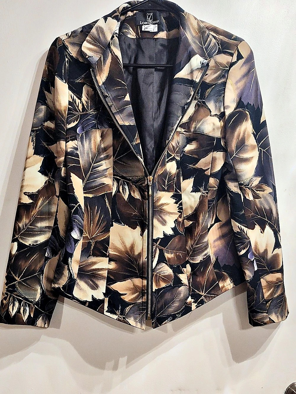 Lorizont Floral Silk Jacket in Black, Purple,Gold & Brown Size Medium